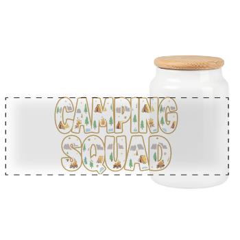Camping Squad Tent Evening - Panoramic Cookie Jar with Wooden Lid - white - Front