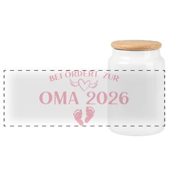 Großeltern 2026 Befördert zur Oma - Babyparty - Panorama Keksdose mit Holzdeckel - Weiß - Vorne