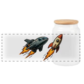 Raketensprint Cartoon-Weltraum - Panorama Keksdose mit Holzdeckel - Weiß - Vorne
