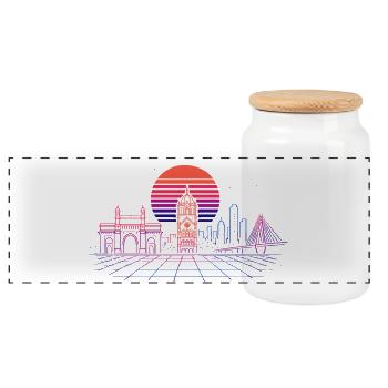 Neon Synthwave City Skyline - Mumbai - Boîte à biscuits avec couvercle en bois - blanc - Devant