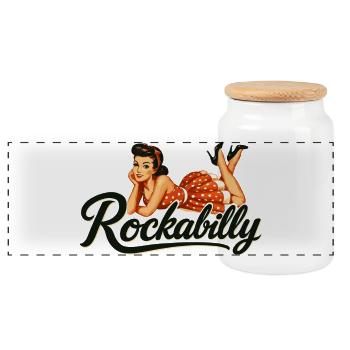 Rockabilly Oldtimer Auto Pin Up Girl Geschenk - Panorama Keksdose mit Holzdeckel - Weiß - Vorne
