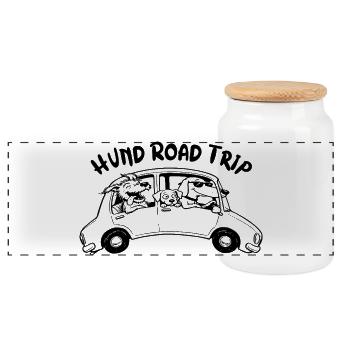 Un voyage en voiture avec chien : une idée de cadeau amusant - Boîte à biscuits avec couvercle en bois - blanc - Devant