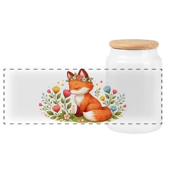 Cute spring fox with flower wreath - Panoramic Cookie Jar with Wooden Lid - white - Front