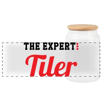 Expert tiler – pro tile laying precision - Panoramic Cookie Jar with Wooden Lid - white - Front