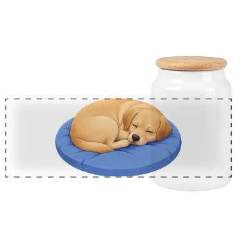Cute Labrador Retriever Cartoon Dog Cuddling - Panoramic Cookie Jar with Wooden Lid - white - Front
