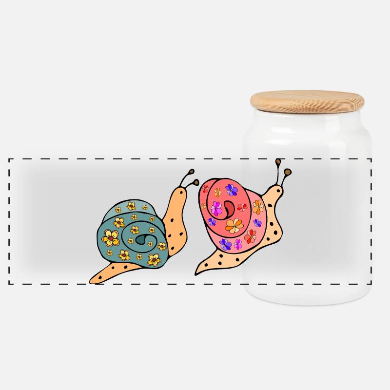 Snails - Panoramic Cookie Jar with Wooden Lid - white