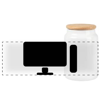Minimal PC Setup Icon – Gamer Design - Panorama Keksdose mit Holzdeckel - Weiß - Vorne
