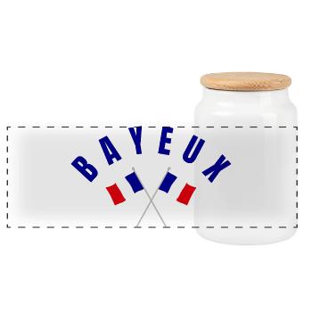 Bayeux Crossed French Flags Emblems - Panoramic Cookie Jar with Wooden Lid - white - Front