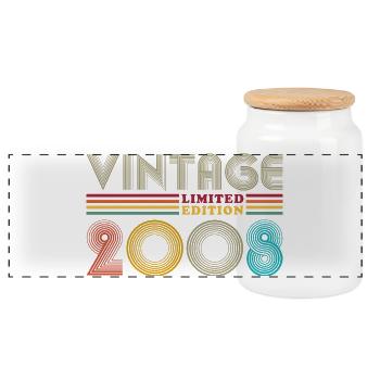2008 Vintage Rétro Cadeau d’anniversaire - Boîte à biscuits avec couvercle en bois - blanc - Devant