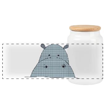 Pixel-friendly hippo - Panoramic Cookie Jar with Wooden Lid - white - Front