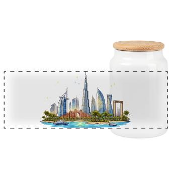Dubai Skyline am Wasser - Panorama Keksdose mit Holzdeckel - Weiß - Vorne