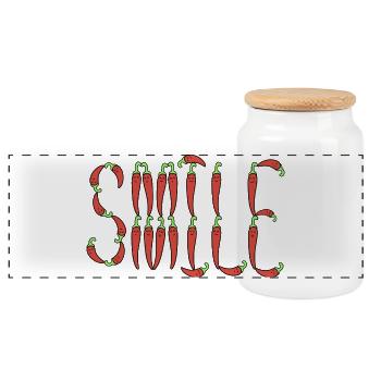 Chili smile typography - Panoramic Cookie Jar with Wooden Lid - white - Front