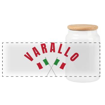Varallo Italienische Kreuzflaggen - Panorama Keksdose mit Holzdeckel - Weiß - Vorne