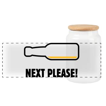 Next Please! (Bier / Bierchen / POS 2C) - Panorama Keksdose mit Holzdeckel - Weiß - Vorne