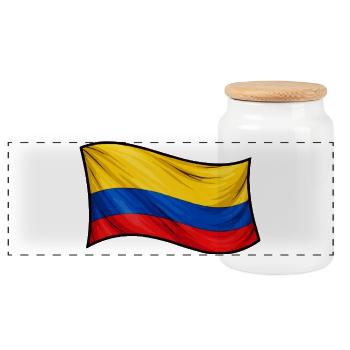Colombian flag in the wind - Panoramic Cookie Jar with Wooden Lid - white - Front