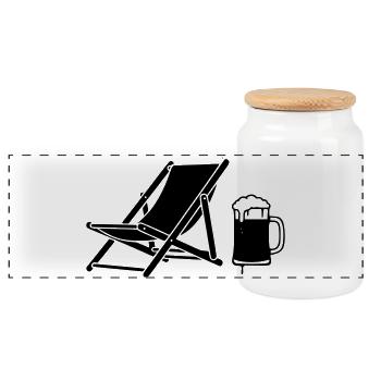 Liegestuhl Bier Urlaub Icon - Panorama Keksdose mit Holzdeckel - Weiß - Vorne