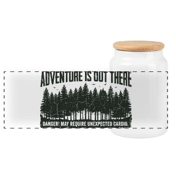 Adventure is out there – Cardio Humor Spruch - Panorama Keksdose mit Holzdeckel - Weiß - Vorne