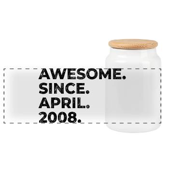 Awesome since April 2008 | Birthday | Gift - Panoramic Cookie Jar with Wooden Lid - white - Front