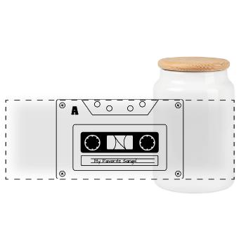 Retro-Kassetten-Vibes – Old School Cool! - Panorama Keksdose mit Holzdeckel - Weiß - Vorne