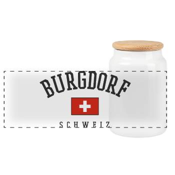 Burgdorf Schweiz Emblem mit Flagge - Panorama Keksdose mit Holzdeckel - Weiß - Vorne