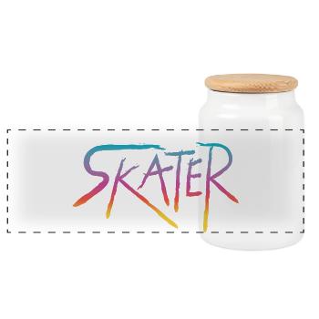 Skater Retro Colorful Gradient Script Street Art - Panoramic Cookie Jar with Wooden Lid - white - Front