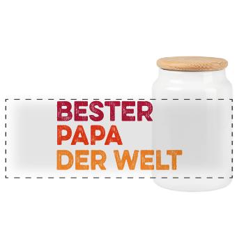 Bester Papa der Welt Vatertag lustig - Panorama Keksdose mit Holzdeckel - Weiß - Vorne