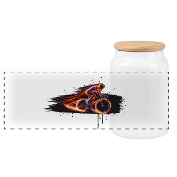 Road Bike Rider Speed Bike Design - Panoramic Cookie Jar with Wooden Lid - white - Front