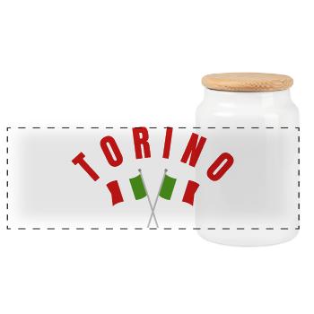 Torino Crest with Italian Flags - Panoramic Cookie Jar with Wooden Lid - white - Front