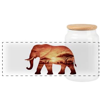 Elefant auf Savanne - Panorama Keksdose mit Holzdeckel - Weiß - Vorne