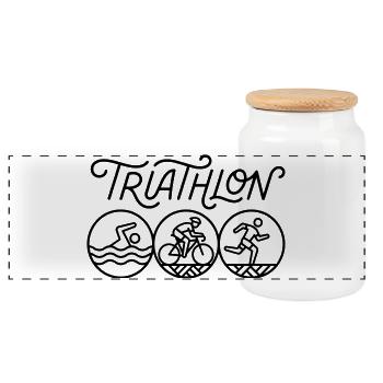 triathlon - Panoramic Cookie Jar with Wooden Lid - white - Front