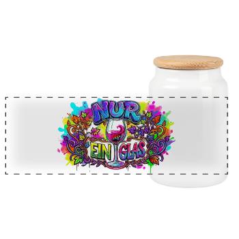 Nur ein Glas – bunte Weinkunst - Panorama Keksdose mit Holzdeckel - Weiß - Vorne