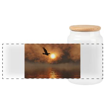 Sonnenuntergangsvogel über dem Meer - Panorama Keksdose mit Holzdeckel - Weiß - Vorne