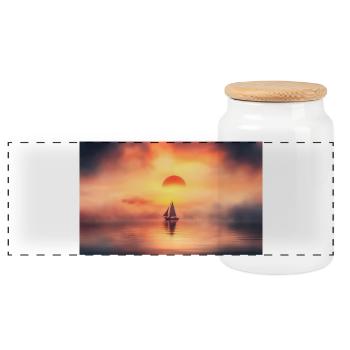 Segelboot im Sonnenuntergang über stillem Meer - Panorama Keksdose mit Holzdeckel - Weiß - Vorne
