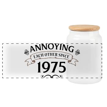 annoying each other since 1975 Funny Couple Since  - Panoramic Cookie Jar with Wooden Lid - white - Front