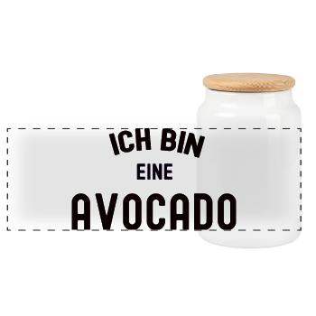 ICH BIN EINE AVOCADO Karneval Kostüm Avocados - Panorama Keksdose mit Holzdeckel - Weiß - Vorne