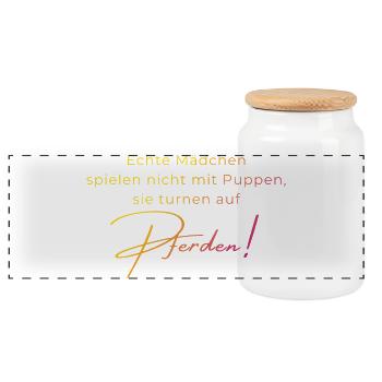 Echte Mädchen turnen auf Pferden – Geschenk Volti - Panorama Keksdose mit Holzdeckel - Weiß - Vorne