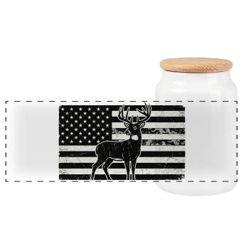 American Flag Deer – Patriotic Hunting Design - Panoramic Cookie Jar with Wooden Lid - white - Front