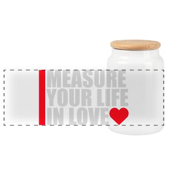 Measure Your Life In Love Inspirierend Liebe Logo - Panorama Keksdose mit Holzdeckel - Weiß - Vorne