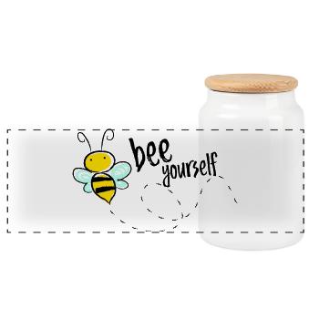 Bee Yourself Bee Saying T-Shirt - Panoramic Cookie Jar with Wooden Lid - white - Front