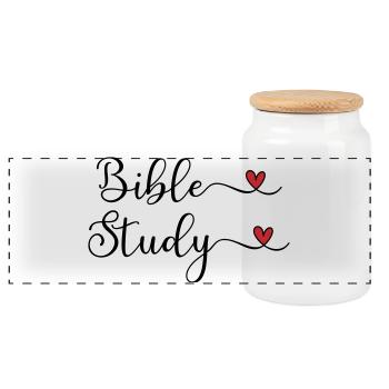 Bible Study Heart Design - Panoramic Cookie Jar with Wooden Lid - white - Front