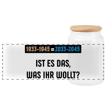 1933-1945 = 2033-2045 – Ist Es Das … (POS 3C) - Panorama Keksdose mit Holzdeckel - Weiß - Vorne