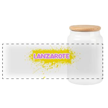 Geschenk für Lanzarote - Panorama Keksdose mit Holzdeckel - Weiß - Vorne