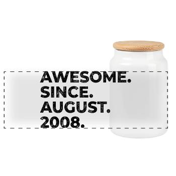 Awesome since August 2008 Birthday Gift - Panoramic Cookie Jar with Wooden Lid - white - Front