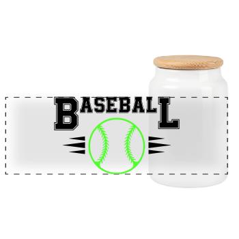 Balle de baseball néon avec points illuminés - Boîte à biscuits avec couvercle en bois - blanc - Devant