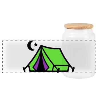 Camping Tent Moon Graphic - Panoramic Cookie Jar with Wooden Lid - white - Front