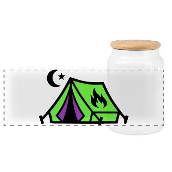 Tent Campfire Festival Icon - Panoramic Cookie Jar with Wooden Lid - white - Front