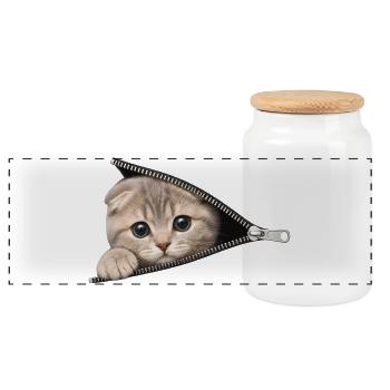 Chat chaton mignon à fermeture éclair - Boîte à biscuits avec couvercle en bois - blanc - Devant