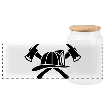 Firefighter Helmet Aexte Silhouette - Panoramic Cookie Jar with Wooden Lid - white - Front