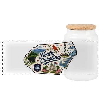 North Carolina Tar Heel State Vintage-Aufkleber - Panorama Keksdose mit Holzdeckel - Weiß - Vorne