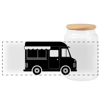 Food Truck - Panorama Keksdose mit Holzdeckel - Weiß - Vorne